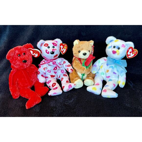 ty Beanie Babies lot of 4 Bears Valentine's Day Love Romantic Gift READ - Picture 1 of 8